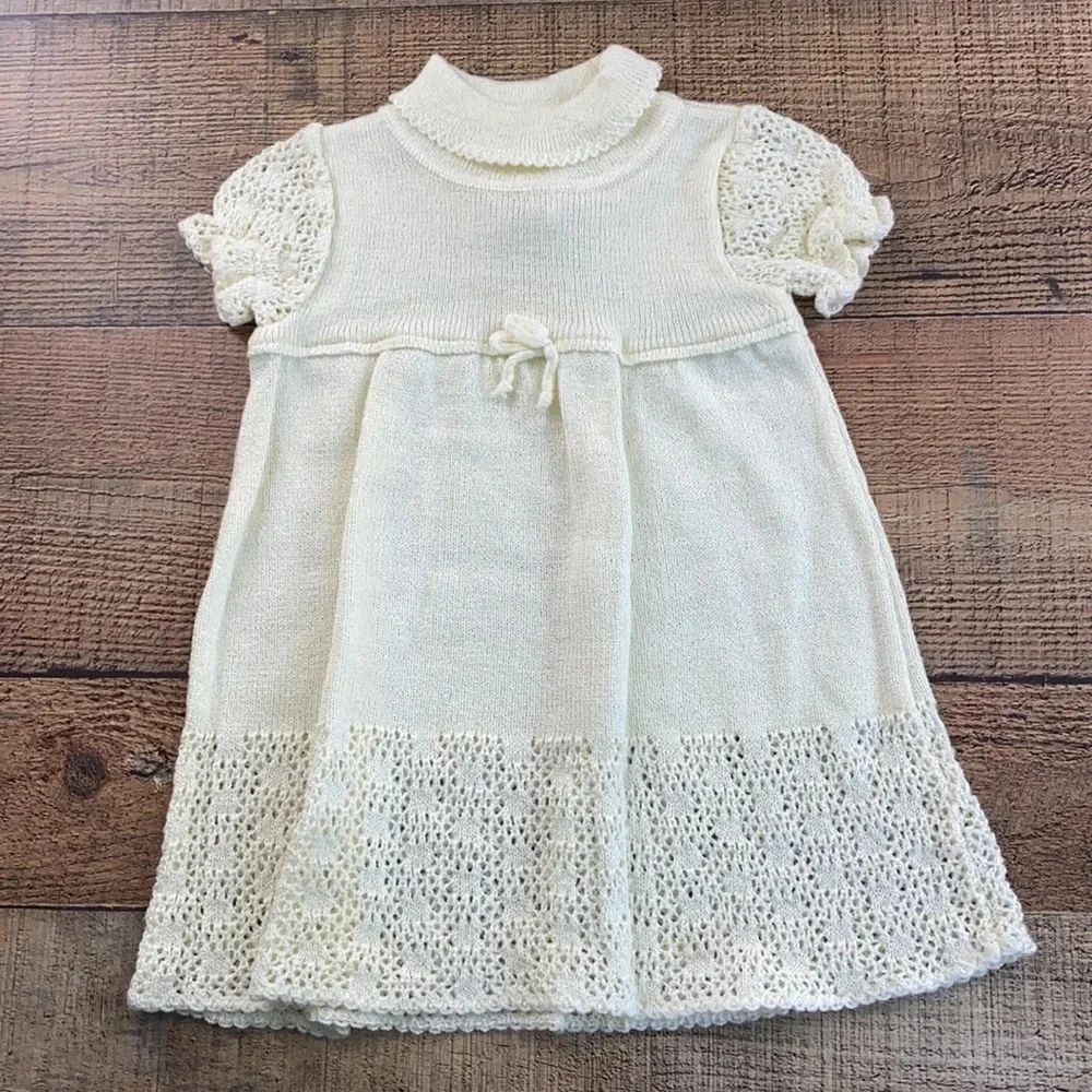 Toddle Time Cream Knit‎ Sweater Dress Girls 2 Short Sleeve 26.5 to 28 pounds